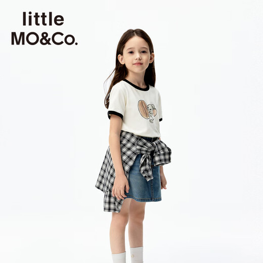 
little MO/Co. Cat and mouse co-branded series little moco children's clothing 25 autumn clothes children's antibacterial parent-child short-sleeved T-shirt off-white antibacterial 140 140/68
