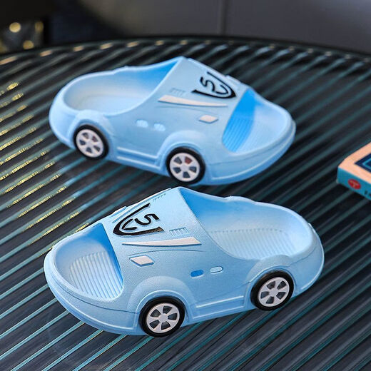 Qisiman Children's Slippers Luminous Summer New Style Boy Baby Lighting Car Home and Outdoor Soft Soled Anti-Slip Sandals Blue No Lights No Size 32-33 (Suitable for Feet Length 19 Centimeters)