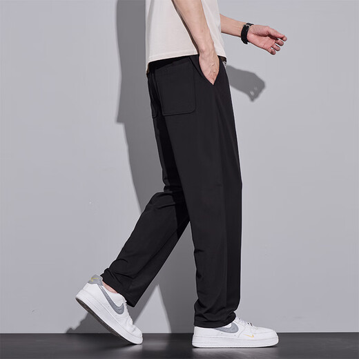 皮尔卡丹（pierre cardin）男裤夏季薄款冰丝凉感休闲裤男生垂顺挺括长裤子男直筒运动裤 6625黑色 4XL [推荐180-200斤]