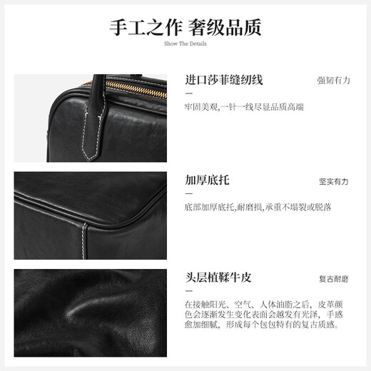 卡恩河豚包包女包植鞣牛皮手抓纹单肩包通勤百搭时尚送妈妈闺蜜礼物 烟墨黑