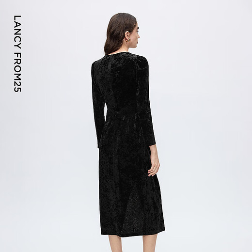 Langzi Velvet Square Collier plissé robe robe robe de style argent