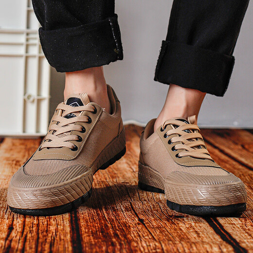 
3522 soft sole wear-resistant non-slip labor protection shoes men's flat sole construction site farmland work shoes Jiefang shoes wholesale earth yellow 39
