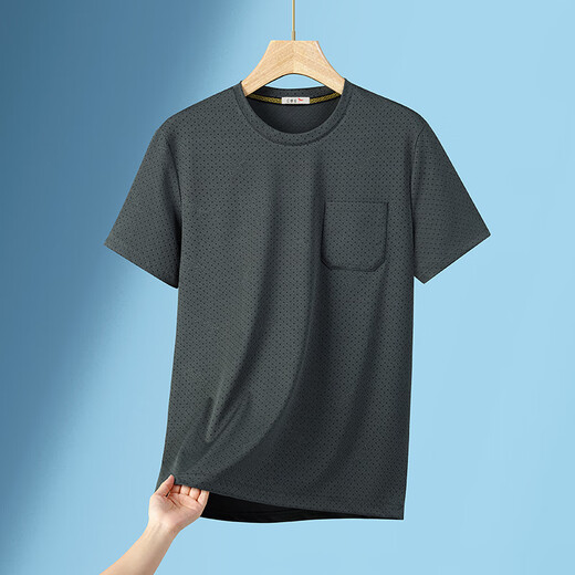 
GY Yageol [7A] Middle-aged men's round neck short-sleeved T-shirt for men's summer dad wear cool breathable top 688 meters gray M Recommended 80-110Jin [Jin equals 0.5 kg]