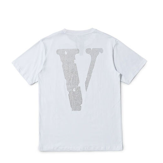 Vlone Back-Hot Diamond Big V Kurzärmelte P0P Up Guerilla Store Limited Style Männer und Frauen-Strass-Steinpaar T-Shirt 6198 Schwarz S