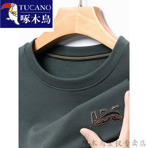 啄木鸟（TUCANO）长袖t恤男2023新款重工刺绣纯棉卫衣圆领秋装体恤上衣打底衫百搭 6623哈青 M 160-120斤