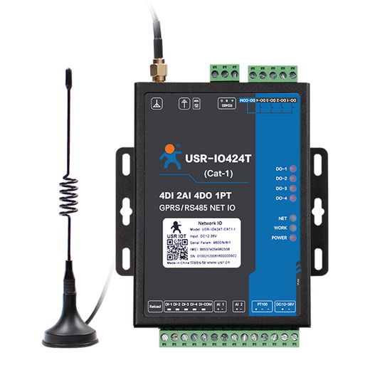 There are 4-way network IO controller relay RTU Ethernet WIFI remote control switch RS485 module 424T supports Cat-1 network