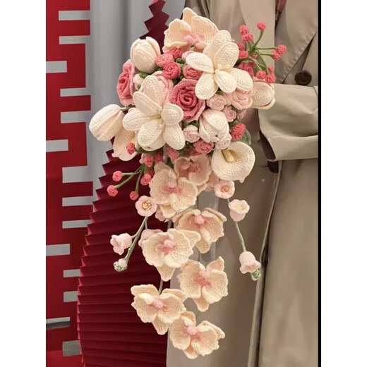 Diy Handmade Handm Hook Waterfall Bride Bouquet Material Paquete mejor amigo Regalo de boda Lily Phalaenopsis Orchid Flower Producto terminado