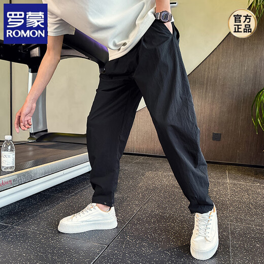 罗蒙（ROMON）薄款速干直筒裤男款潮流宽松阔腿裤痞帅男裤2025新款夏季休闲裤子 5012灰色 M 建议120斤内