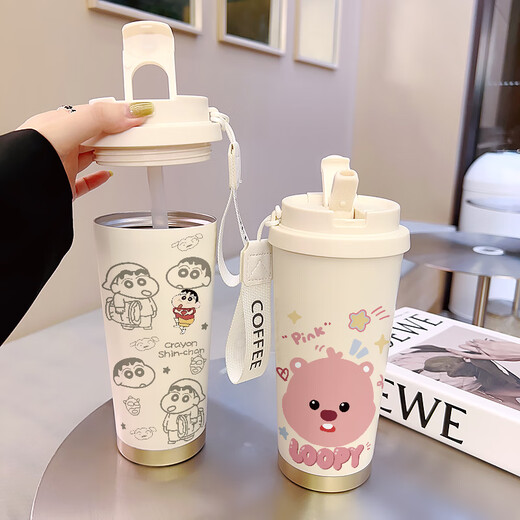膳魔师可爱咖啡杯学生保温杯大容量316陶瓷不锈钢水杯新款女 不锈钢内胆-FA1342凯蒂猫+挂绳
