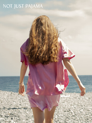 Not Just Pajama Mi Silk Pajama Set Short Sleeve Lounge Wear Can Be Weared Outside Rose Pink + S