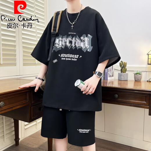 皮尔卡丹（pierre cardin）13青少年夏季套装男孩12-15岁初高中学生短袖t恤14帅气大童夏装16 6628绿色(短袖+短裤) 品质保证 M 80-100斤左右