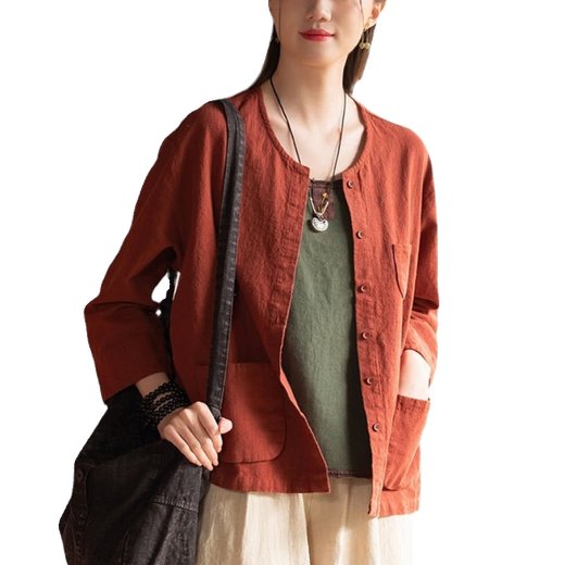 Deutsche Qualität Zen-Kleidung, Baumwolle und Leinenkleidung, lose Oberteil, Strickjacke, Zen Buddhist Frauenkleidung, Teekleidung, Meditation und Laien-Buddhist-Kleidungsset [zweiteiliger Set] Fadenfarbe Fadenfarbe + Tee Brown Hosen 6187# All Size