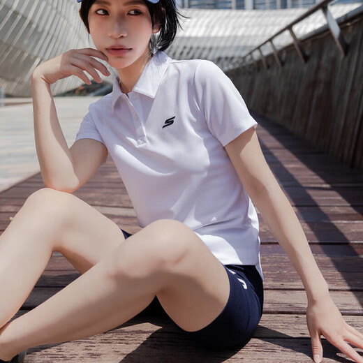 Skechers G Suit Women Sportswear Running Fitness Entrenamiento de la camisa de polo blanco Camiseta de manga corta Pantalones rectos Pantalones casuales Set de dos piezas/Polo Camiseta + Pantalones XS