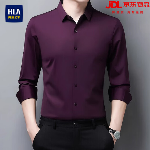 HaiLan Home (HLA) traceless long-sleeved shirt for men middle-aged spring and autumn new business casual high elastic non-iron solid color shirt for men 9928 cyan 2XL 120 Recommended 150-165 Jin [Jin equals 0.5 kg]