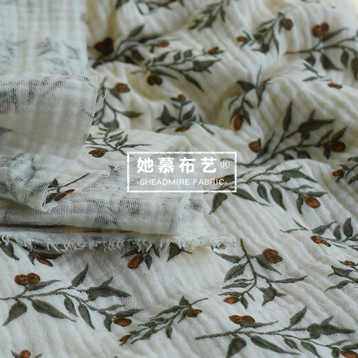 Ins style Nordic pastoral small floral pure cotton double layer crepe fabric baby bath towel cover blanket saliva towel diy fabric lemon fruit (half meter price)_135 width