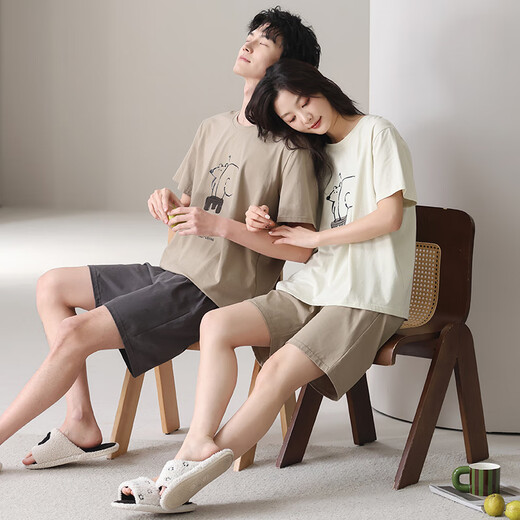 曼德莱芬睡衣情侣装一男一女夏季莫代尔棉短袖2025新款夏款柔惠家居服夏天 6636 L 男100-130斤
