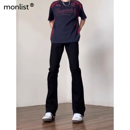 MON-LIST джинсы мужские осенне-зимние облегающие прямые брюки с ятаганом в стиле high street MLK02 черные L