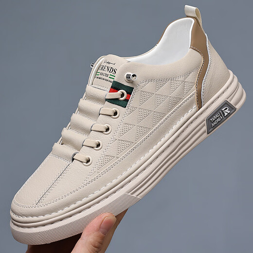 Prince Yierkang 2025 spring and summer new men's shoes, gold plate shoes, breathable white shoes, men's casual fashionable leather shoes, men's casual shoes, 23901 white sports shoes size 42 standard sports shoes size