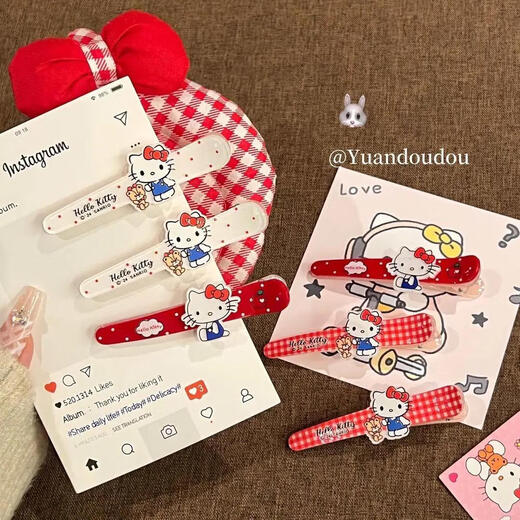 Sanrio Katie ins Duckbill Clip Bangs Fun Hair Accessories Headband Hairpin Cute Japanese Cartoon Cute Hairpin Cute KT Cat Hot Selling 6-piece Set 1 Pair Each
