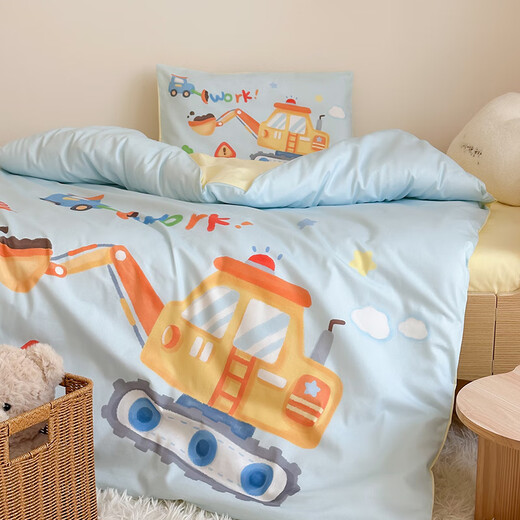 Kindergarten three-piece quilt set, pure cotton Class A quilt, kindergarten bedding, nap special back-to-school quilt, six-piece set, blue excavator, Class A maternal and infant grade, with handbag Kindergarten three-piece set 60x135 This Specification does not include a handbag