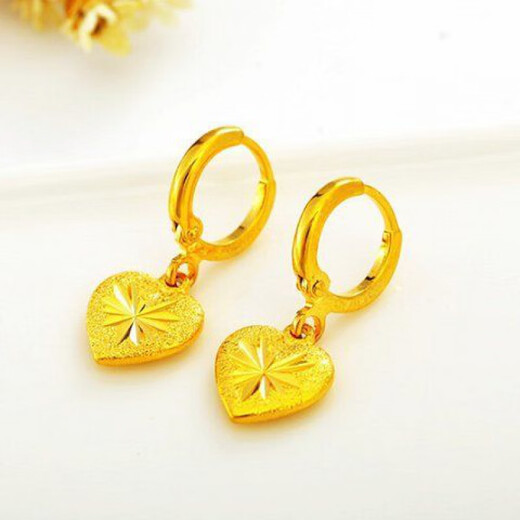 KZD Old Phoenix 999 Jewelry Gold Pure Gold Earrings Transfer Heart Shape Real Gold Earrings for Your Lover’s Mother’s Ear Peach Heart Earrings 2.6g + Certificate + Gift Box