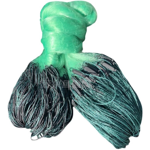 Imported soft silk rope wrapped fishing net three-layer sinking net 100 meters weighted non-tangled net hanging net sticky mesh wire mesh fishing net 2 meters high 100 meters long 5-finger 0.15 green silk three-layer sinking net