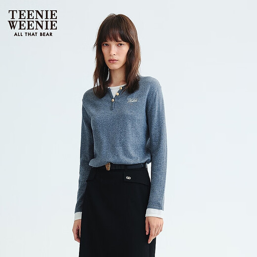 
Teenie Weenie Bear Women's Wear Wool Sweater 25 Autumn Comfortable Casual Two-piece Contrast Sweater Gray S