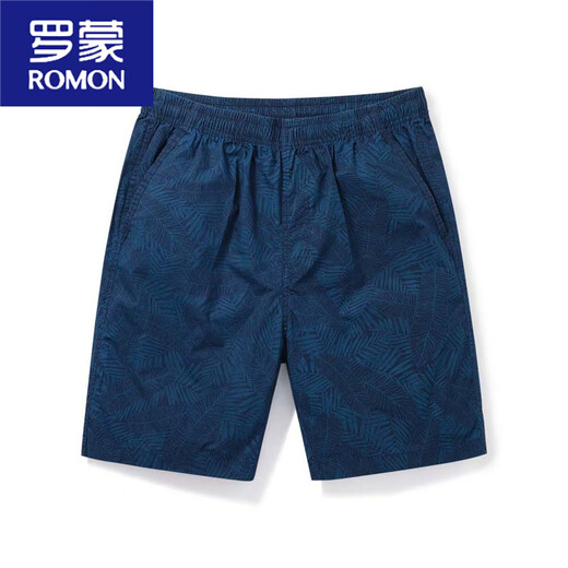 罗蒙（ROMON）夏季薄款中裤宽松5分棉居家沙滩裤中裤外穿休闲短裤男士五分裤 9215深蓝 4XL