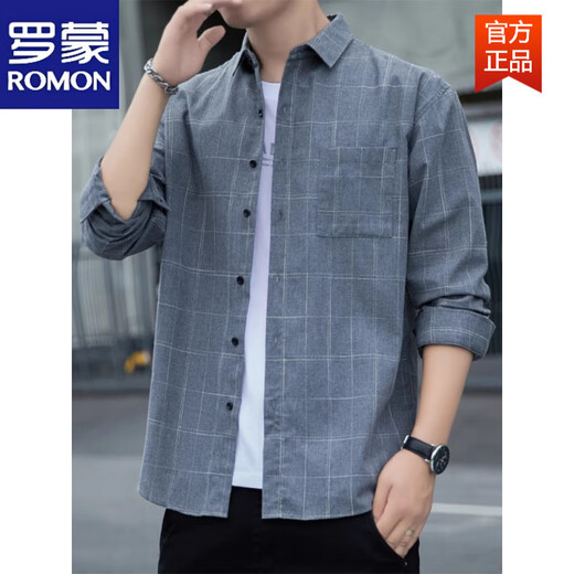 Romon American Plaid Shirt Veste Men 2025 Spring and Automn Style Trendy Men à manches longues Jeunes vêtements polyvalents décontractés K12107 Navy Blue 4xl