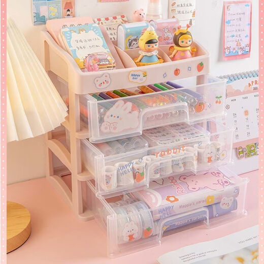 Baiyite desktop cosmetics storage box plastic storage rack drawer-type jewelry box dressing table storage rack transparent organizing box cosmetics storage box-four layers free stickers
