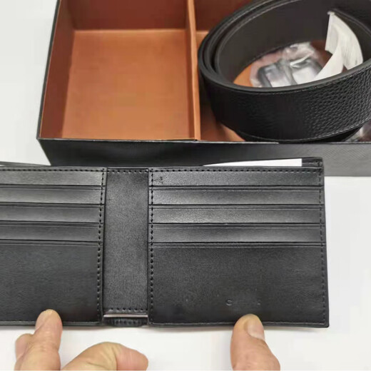 Goyn Herren gedruckter kurzer Brieftasche Brieftasche Brieftasche Pin Schnalle Herrengürtel mit Vollverpackung High-End-dreiteils Set Relief Schwarz