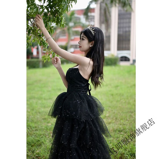 Zhenjie High-end Black Evening Dress 2025 New Style Hosting Female Art Exam Student Day Adult Ceremony Fairy Temperament Banquet Black XS