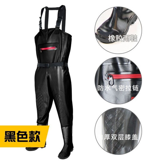 Imported from Japan and Germany, one-piece waders, thickened half-length rain pants with rain boots, men's reservoir fishing leather fork waterproof pants, military green PVC, lightweight and waterproof 42 (according to usual shoe size)