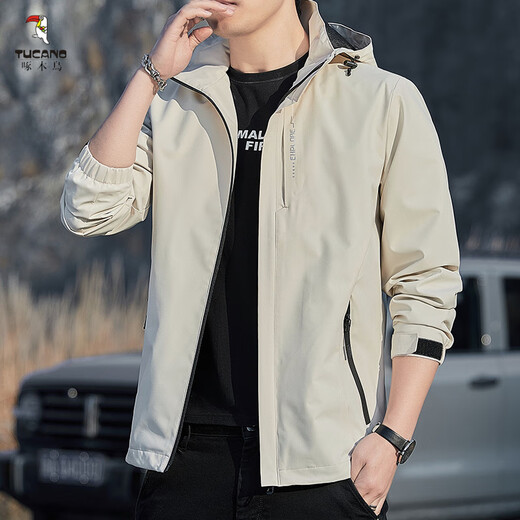 Woodpecker (TUCANO) 2025 new windproof jacket men's hood-removable windbreaker outdoor casual jacket sports jacket 6628[dark gray] XL [125-140Jin[Jin equals 0.5 kg]]