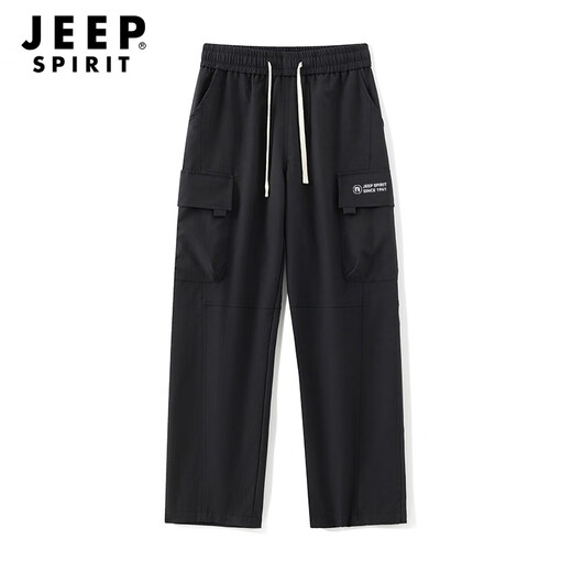 JEEP SPIRIT Jacket Pants Men's Autumn Fashion Loose Waterproof Overalls Men's Outdoor Sports Casual Pants Men Black 2XL