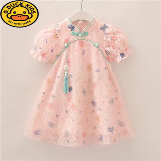 G.DUCKKIDS女童旗袍古风连衣裙夏季2025新款儿童装网红女宝宝中国风夏装汉服 蕾丝旗袍裙 白色 120 cm 建议身高105cm