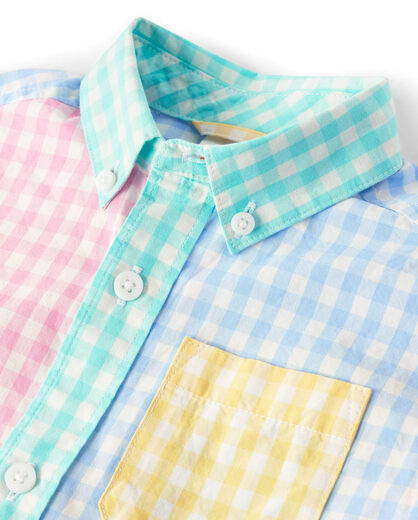 GYMBOReeGymboree Boys and Toddlers Long Sleeve Button-Down Shirt, Plaid Color Block, 10 Plaid Color Block 10