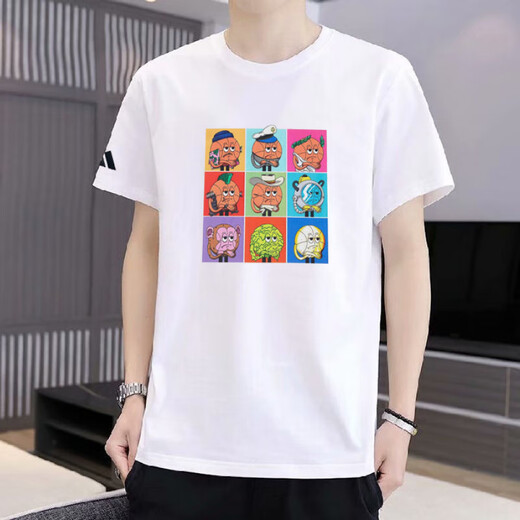 阿迪达斯 （adidas）短袖男2024夏季篮球运动服纯棉圆领印花白T恤 IP3884/棉 M 135-155斤
