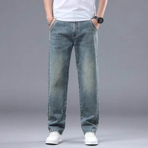 Baleno S&K retro jeans men's loose straight autumn and winter velvet men's pants new casual pants trousers men's trend retro blue regular 29