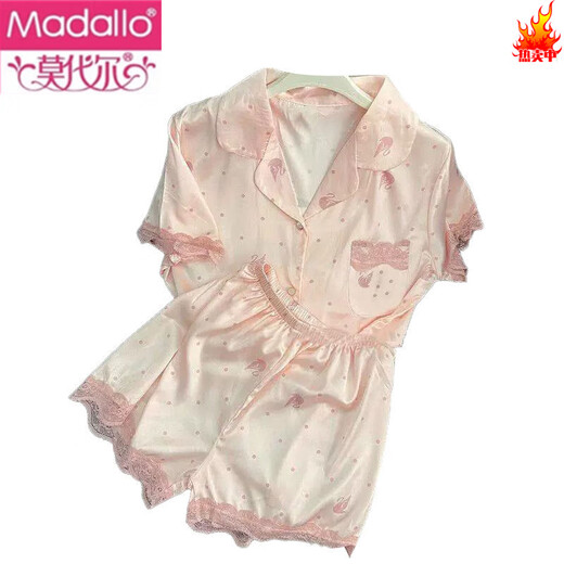 Modal cool lace ice silk pajamas short-sleeved shorts for summer pajamas for women can wear casual and comfortable two-piece set thin style 9207# L [Suggested 100-115Jin [Jin equals 0.5 kg]]