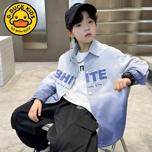 G.duck boys' shirt long-sleeved spring and autumn 2026 new big children's gradient boys' spring children's spring shirt jacket green (upgraded) 170 cm