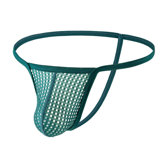 Ultra-thin hollow thong men's butt-baring men's underwear large mesh sexy thin belt pants U convex fishnet single thong military green 2XL140-160Jin Jin equals 0.5 kg