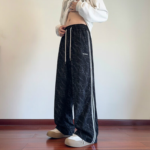 Striped corduroy tie-dye pants for men in spring and autumn, American retro casual pants for men, loose wide-leg straight sports pants, heavy and high-quality upgrade, spring and autumn style B321 pink XL, recommended weight 120-135 Jin Jin equals 0.5 kg, can be worn