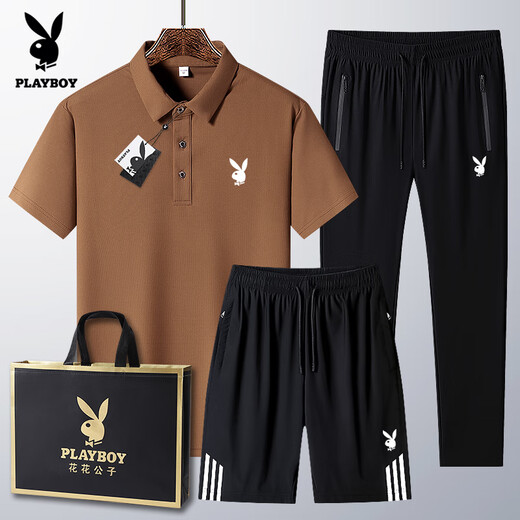 Playboy (Playboy) Daddy Ice Seide Kurzarm Polo. Shirt Sommer mittleren Alters im mittleren Alter von Herren-Sportarten Vatertag 6629 Stile-Schwarz [3-teiliges Set] M Wear 95-110Jin [Jin ist gleich 0,5 kg]