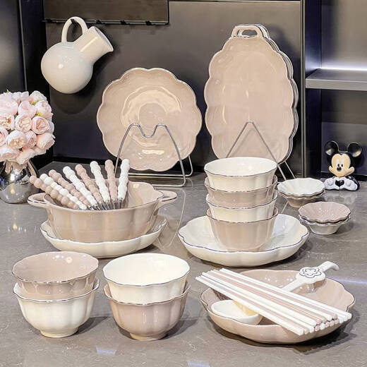 咏幻碗碟套装盘子彩餐具碗盘米饭碗碗具 描金款4-6人食礼盒装1355