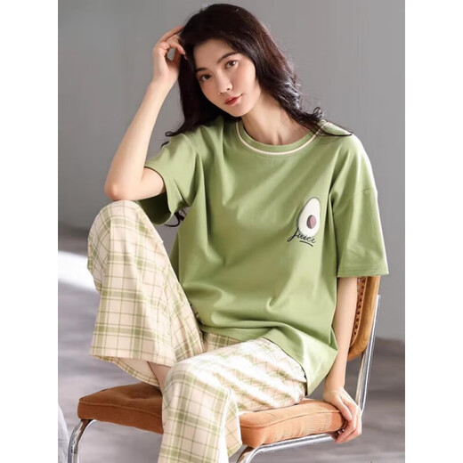 Pyjamas de Langsha pour femmes en été 2025 Nouveaux vêtements de maison minces à manches courtes COSTERS CONSUST et peut être porté en dehors de 7374 m [80-105jin recommandés [Jin est égal à 0,5 kg]]]