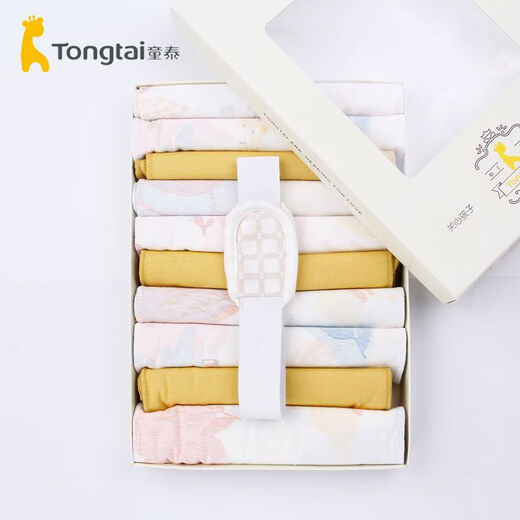
bebetour Tongtai newborn washable diapers baby big meson cotton soft and breathable 10 pure cotton diapers for fixing belt Pink yellow blue stripes