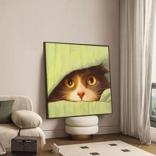 三栖虎可爱猫咪diy填充儿童涂色2024新款小尺寸手绘油彩装饰画 hy12804 80*80cm加厚内框+装饰外框