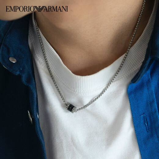 Armani necklace fashion bead transfer bead small waist clavicle chain necklace EGS2844040 men's black
