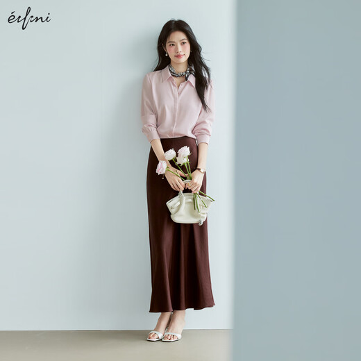 EIFLI (EIFINI) EIFLI ALTA ACÉTICO ACÉTICO La luz de la luz se siente adecuada para la camisa de desplazamiento básico para mujeres 2025 Summer Nuevo top informal versátil para mujeres de color rosa claro S 80-105Jin [Jin iguala 0.5 kg]